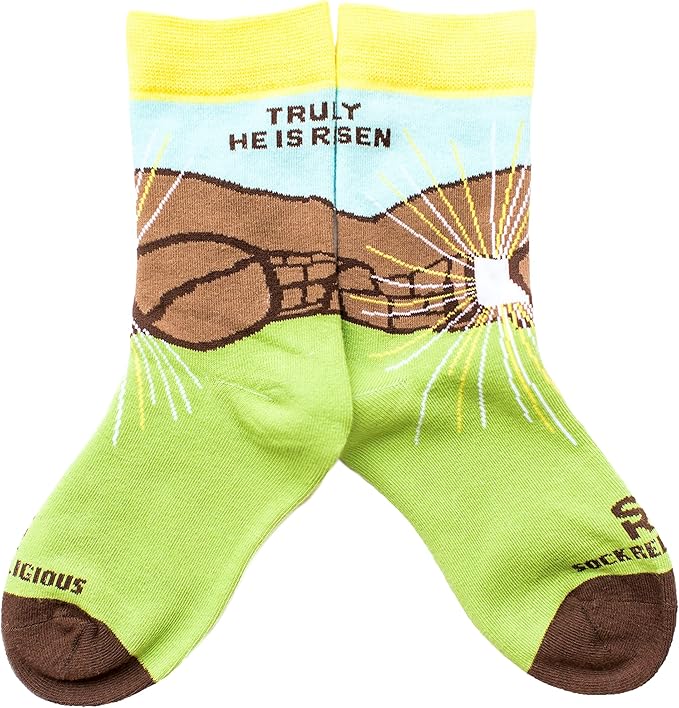 空墓绿黄色涤纶混纺新奇宗教袜子,青少年